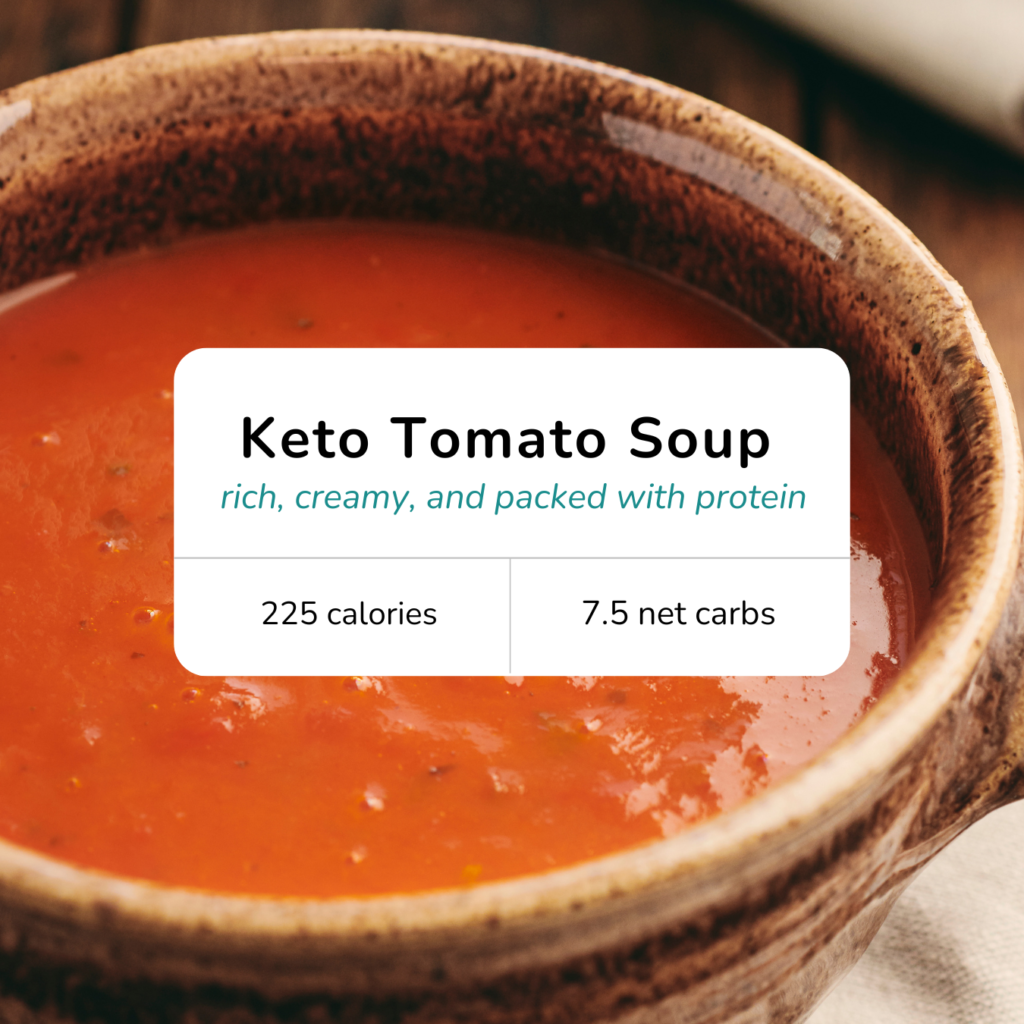 Creamy keto tomato soup made with tomato sauce and cottage cheese.